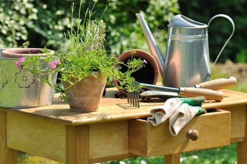 Sustainable garden maintenance with separated recyclable materials and organic waste